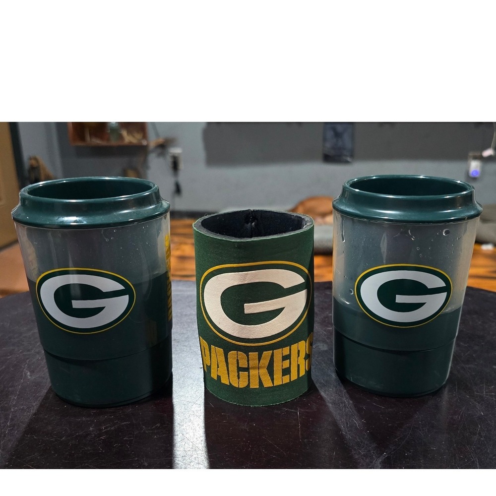 Green Bay Packers Tumbler Cup and Can Cooler Sleeve Set 3 Piece NFL Fan Gear